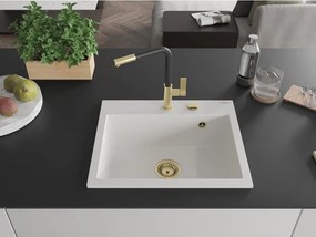 Mexen Oscar gránit mosogató 1-medencés 580 x 490 mm, fehér, arany szifon - 6519581000-20-G