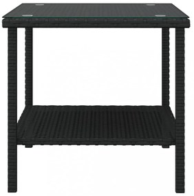 fekete polyrattan és edzett üveg kisasztal 45 x 45 x 45 cm