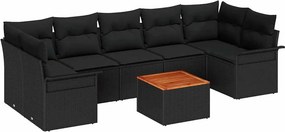 vidaXL Kerti Kanapé Szett párnával 8 pcs Fekete polirattan