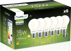 6x Led izzó E27 8W 75W 1055lm 4000K Semleges fehér Tejfilament