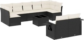 vidaXL 10 részes fekete polyrattan kerti ülőgarnitúra párnákkal
