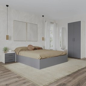 Malmo V1 hálószoba szett 160 x 200 cm-es ággyal, Fehér tölgy / Antracit