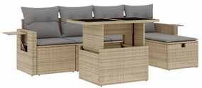 6 részes bézs polyrattan kerti ülőgarnitúra párnával