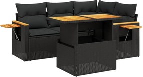 vidaXL 5 részes fekete polyrattan kerti kanapészett párnákkal