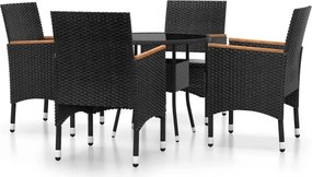 vidaXL 5 részes fekete polyrattan kerti étkezőgarnitúra