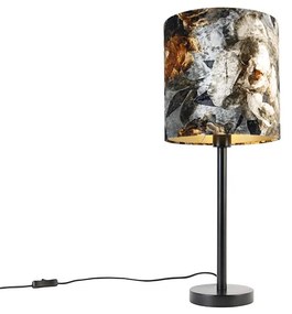 Modern asztali lámpa fekete árnyékoló virágokkal 25 cm - Simplo