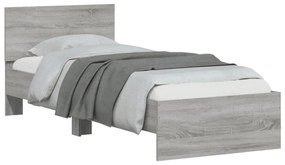 szürke sonoma színű ágykeret fejtámlával és LED-ekkel 90x190 cm