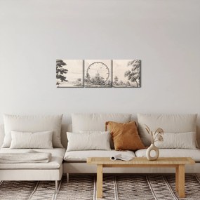 Kép - Vintage tájkép rajz (órával) (90x30 cm)