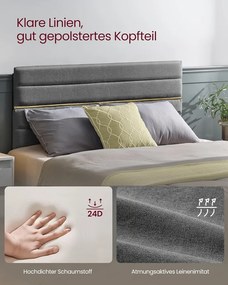 VASAGLE kárpitozott ágykeret, 140 x 200 cm-es matracra alkalmas, szürke