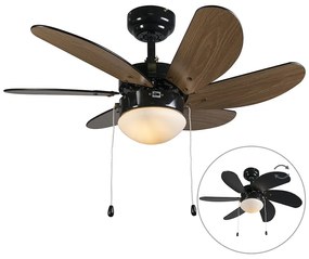 Mennyezeti ventilátor fekete fa mintával 80 cm húzózsinórral - Fresh