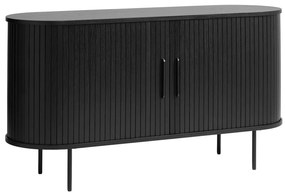 Fekete alacsony komód tolóajtóval, tölgyfa dekorral 140x76 cm Nola – Unique Furniture