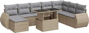 vidaXL 9 részes bézs polyrattan kerti ülőgarnitúra párnákkal
