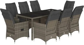vidaXL 9 részes szürke polyrattan kerti étkezőgarnitúra párnával