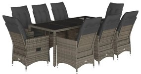 vidaXL 9 részes szürke polyrattan kerti étkezőgarnitúra párnával