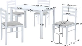 Étkezőgarnitúra 1+4, fehér/bézsesszürke, SOMIN