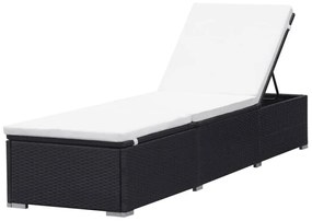 Fekete polyrattan napozóágy párnával