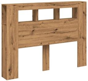 kézműves tölgyszínű szerelt fa LED-es fejtámla 140x18,5x103,5cm