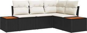 vidaXL Kerti Kanapé Szett párnával 5 pcs Fekete Poli rattan