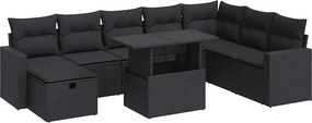 vidaXL 9 részes fekete polyrattan kerti ülőgarnitúra párnákkal