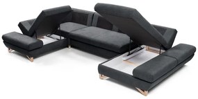 Kinyitható U-alakú kárpitozott sarokgarnitúra tárolóhellyel AVESTA — antracit