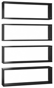 4 db magasfényű fekete forgácslap fali kockapolc 80x15x26,5 cm