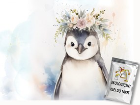 Fotótapéta Flizelina Akvarell Portré Madár Pingvin Virágok 300x210 ragasztó