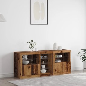 szekrény LED lámpákkal Régi fa 162x37x67 cm Fából készült