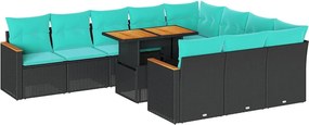 vidaXL 11 részes fekete polyrattan kerti ülőgarnitúra párnákkal