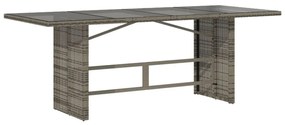 szürke polyrattan üveglapos kerti asztal 190x80x74 cm