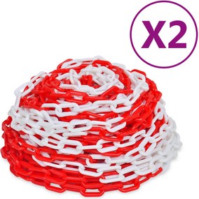 vidaXL 2 db piros és fehér műanyag figyelmeztető lánc 30 m