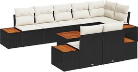 vidaXL Kerti Kanapé Szett párnával 9 pcs Fekete Poli rattan