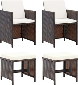 vidaXL 4 részes barna kerti polyrattan szék- és zsámolyszett