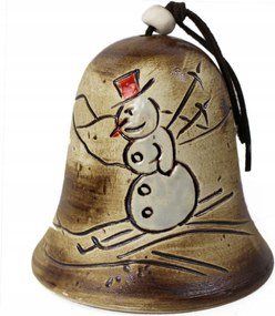Kerámia csengő 11 cm, kézzel díszített hóember motívummal