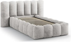 Szürke kárpitozott ágyneműtartós egyszemélyes ágy ágyráccsal 90x200 cm Lupine – Micadoni