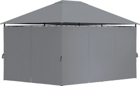 Outsunny 4x3m Kerti Pavilon Kültéri Pavilon 6 Oldalfal, 8 Csepegtetőnyílással és Acél Vázzal Partikhoz, Teraszhoz, Szürke | Aosom