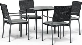 vidaXL 5 részes polyrattan és acél kerti étkezőgarnitúra párnával