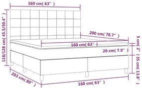 világosszürke bársony rugós és LED-es ágy matraccal 160x200 cm