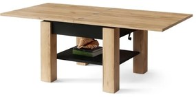 Átalakítható CALEB dohányzó/étkezőasztal emelhető lappal, tölgy craft/fekete