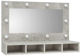 betonszürke tükrös szekrény LED-ekkel 90 x 31,5 x 62 cm