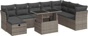 vidaXL 9 részes szürke polyrattan kerti ülőgarnitúra párnákkal