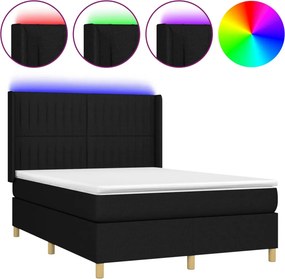 vidaXL fekete szövet rugós és LED-es ágy matraccal 140x190 cm