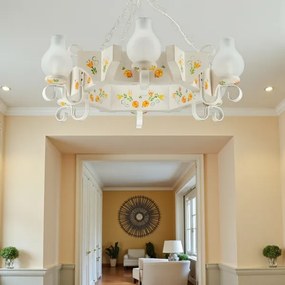 Brilagi - Láncos csillár QUEEN 6xE14/40W/230V bükk/krémszínű