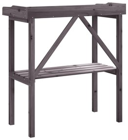 szürke tömör fenyőfa növénytartó asztal polccal 78x38x82,5 cm