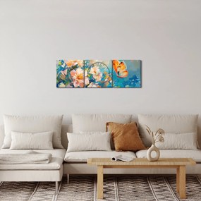 Kép - Pillangó és virágok, olajfestmény II. (órával) (90x30 cm)