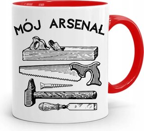 Piros Bögre Ajándék Asztalosnak Az Én Arzenálom fényképes nyomtatással