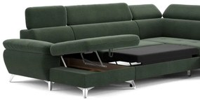 CATANIA jobbos zöld U-alakú sarokkanapé tárolóval, ággyá nyitható