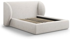 Világosszürke kárpitozott ágyneműtartós franciaágy ágyráccsal 160x200 cm Miley – Micadoni