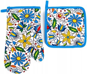 Folk konyhai kesztyű alátét kasub mintákkal fehér Folkstar