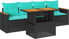 vidaXL 5 részes fekete polyrattan kerti kanapészett párnákkal