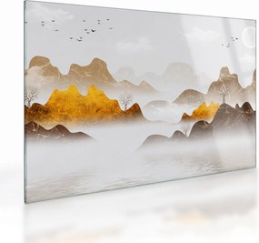 Kép - Hegyek a ködben (üvegen) (70x50 cm)